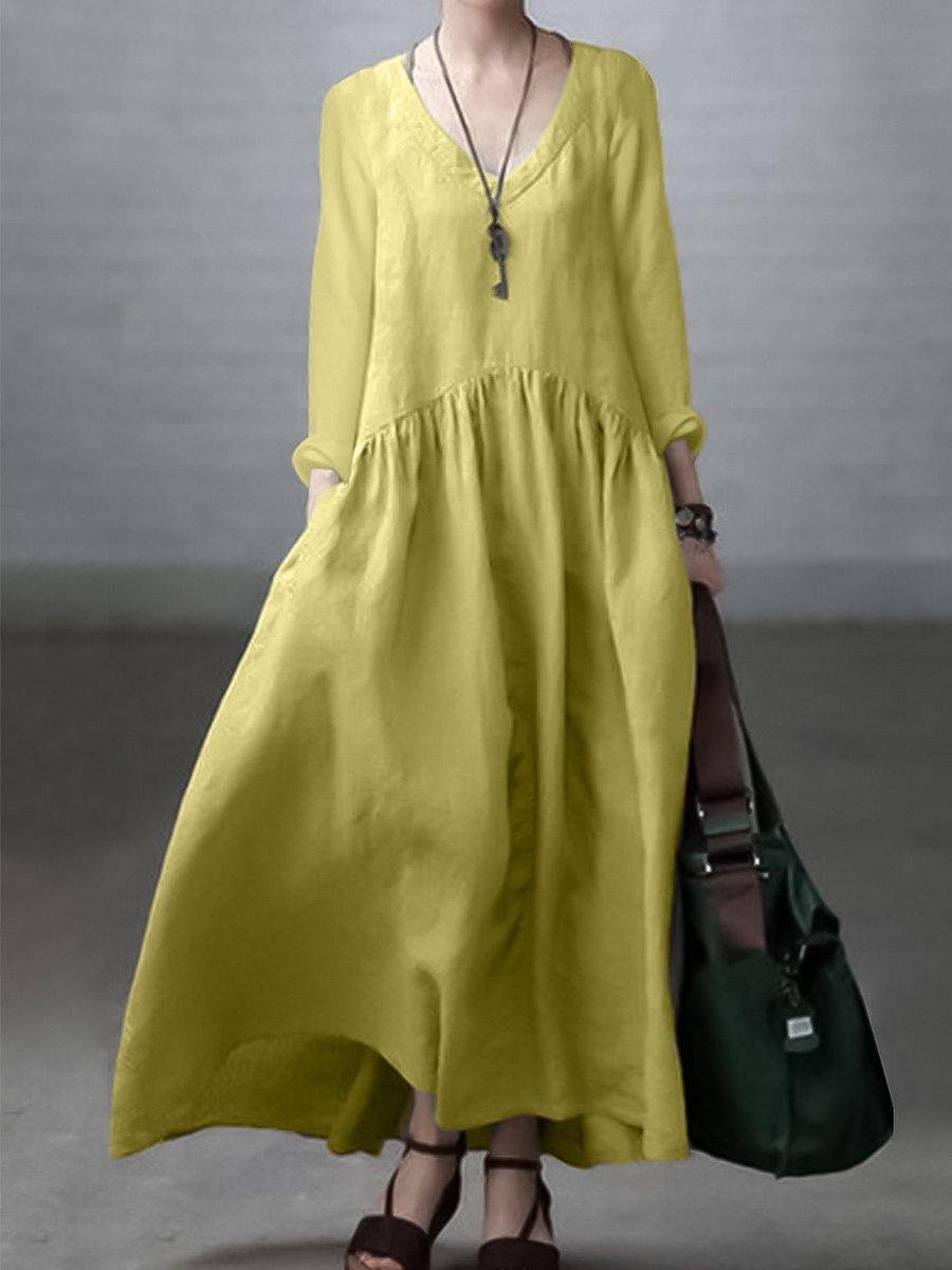 Robe longue décontractée pour femme, coupe ample avec col en V, pour tous les jours
