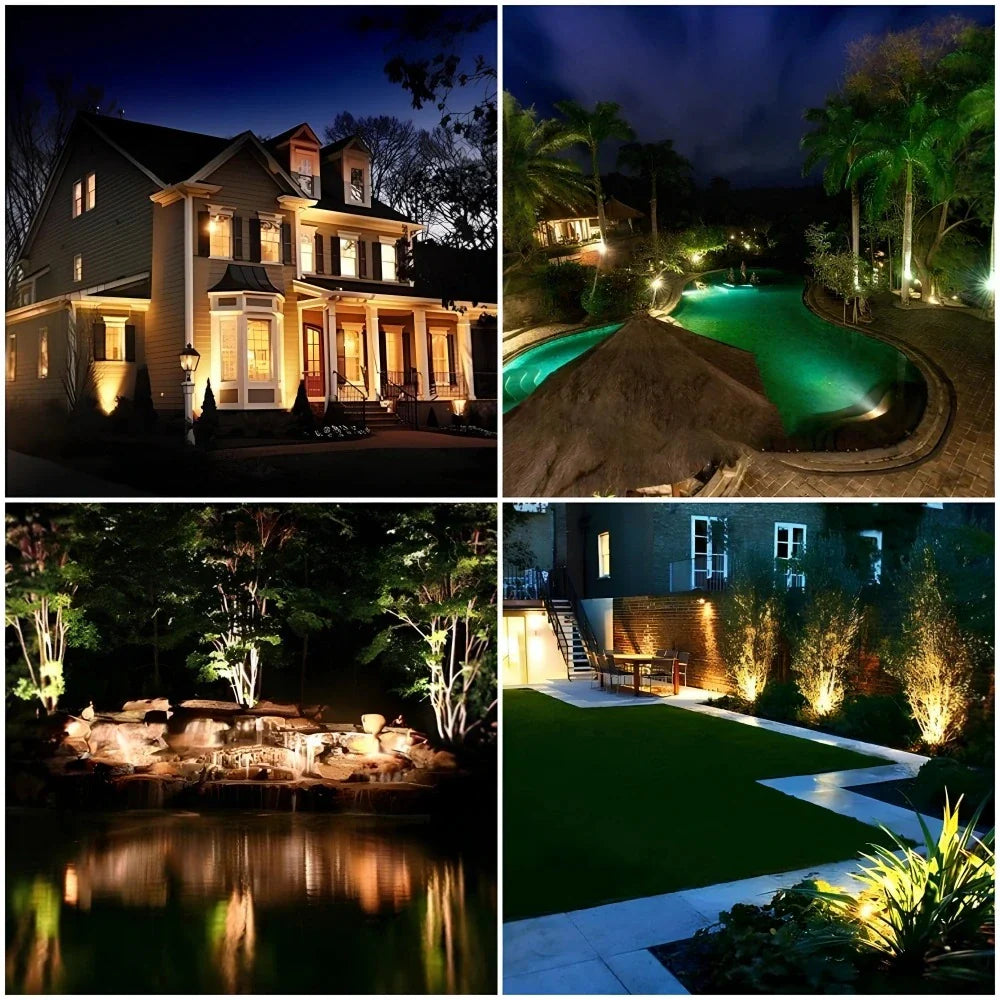 Versatile solar-powered garden spotlight with 9 static and dynamic colors