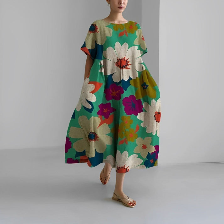 Abito casual midi da donna taglio ampio motivo floreale