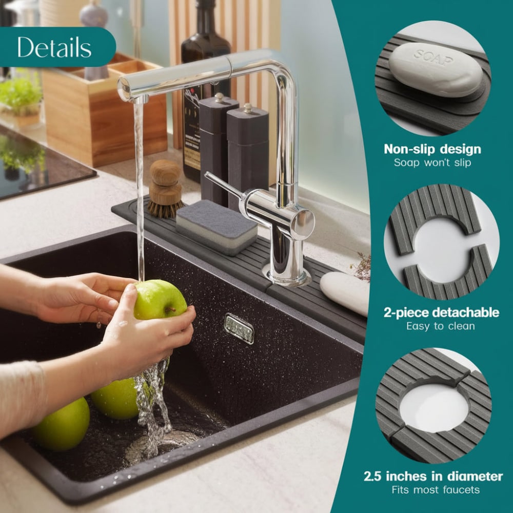 Faucet Splash Guard for Kitchen Sink with Absorbent Diatomaceous Earth Stone Mat - Image 11