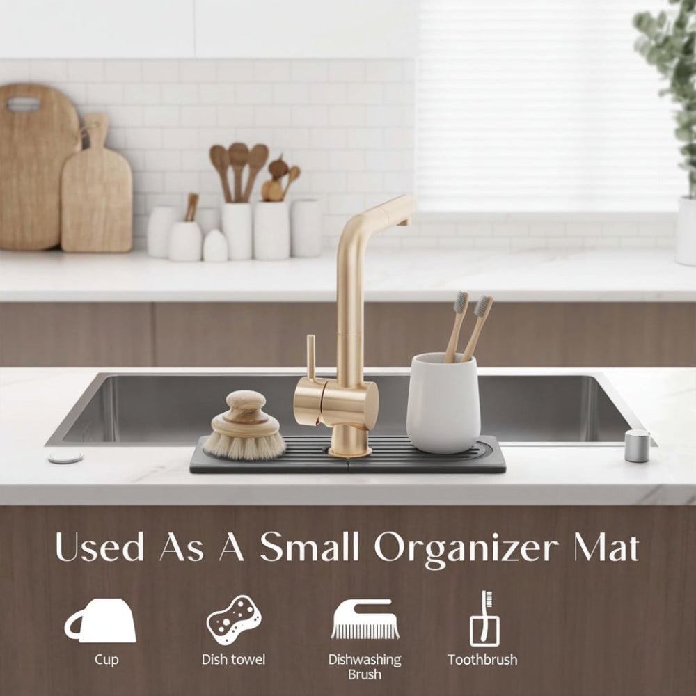 Faucet Splash Guard for Kitchen Sink with Absorbent Diatomaceous Earth Stone Mat - Image 5