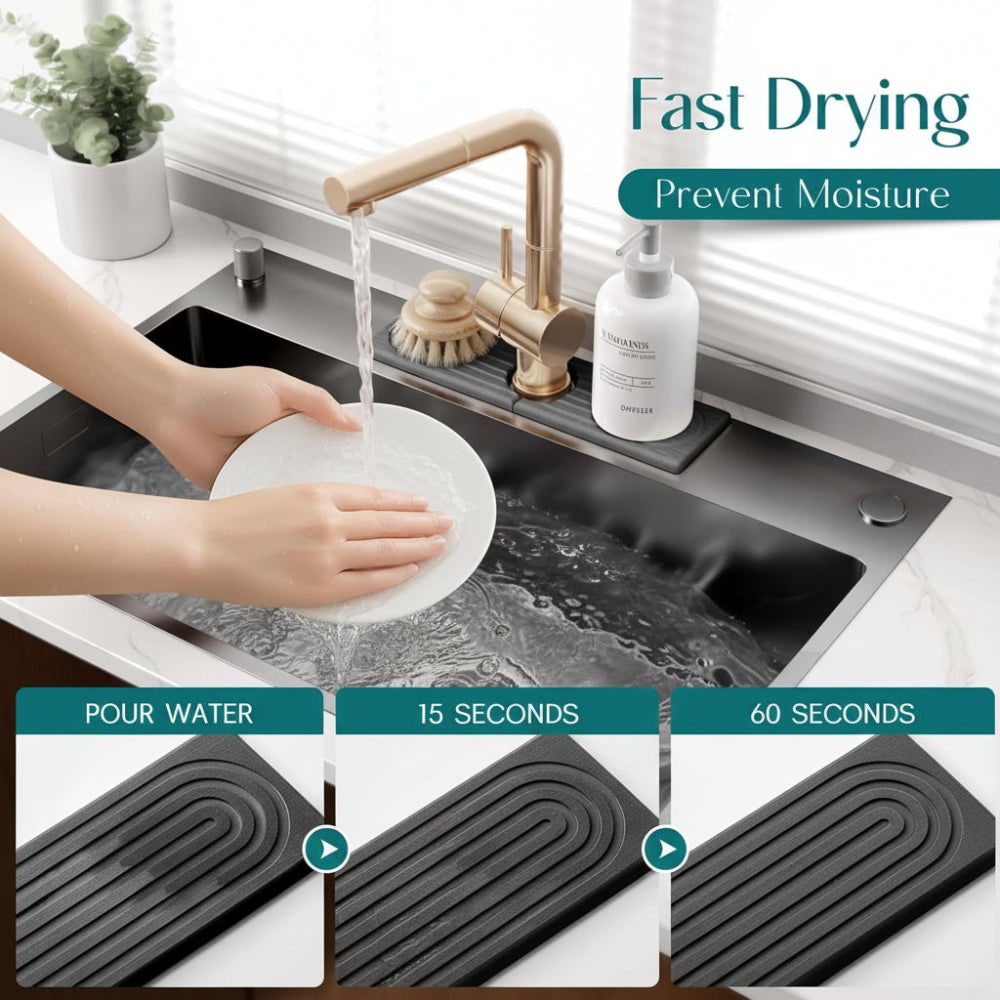 Faucet Splash Guard for Kitchen Sink with Absorbent Diatomaceous Earth Stone Mat - Image 7
