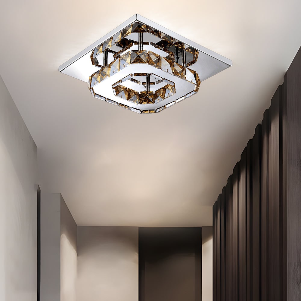 Flush Mount Ceiling Light with Crystal Accents and LED Square Modern Design - Image 1