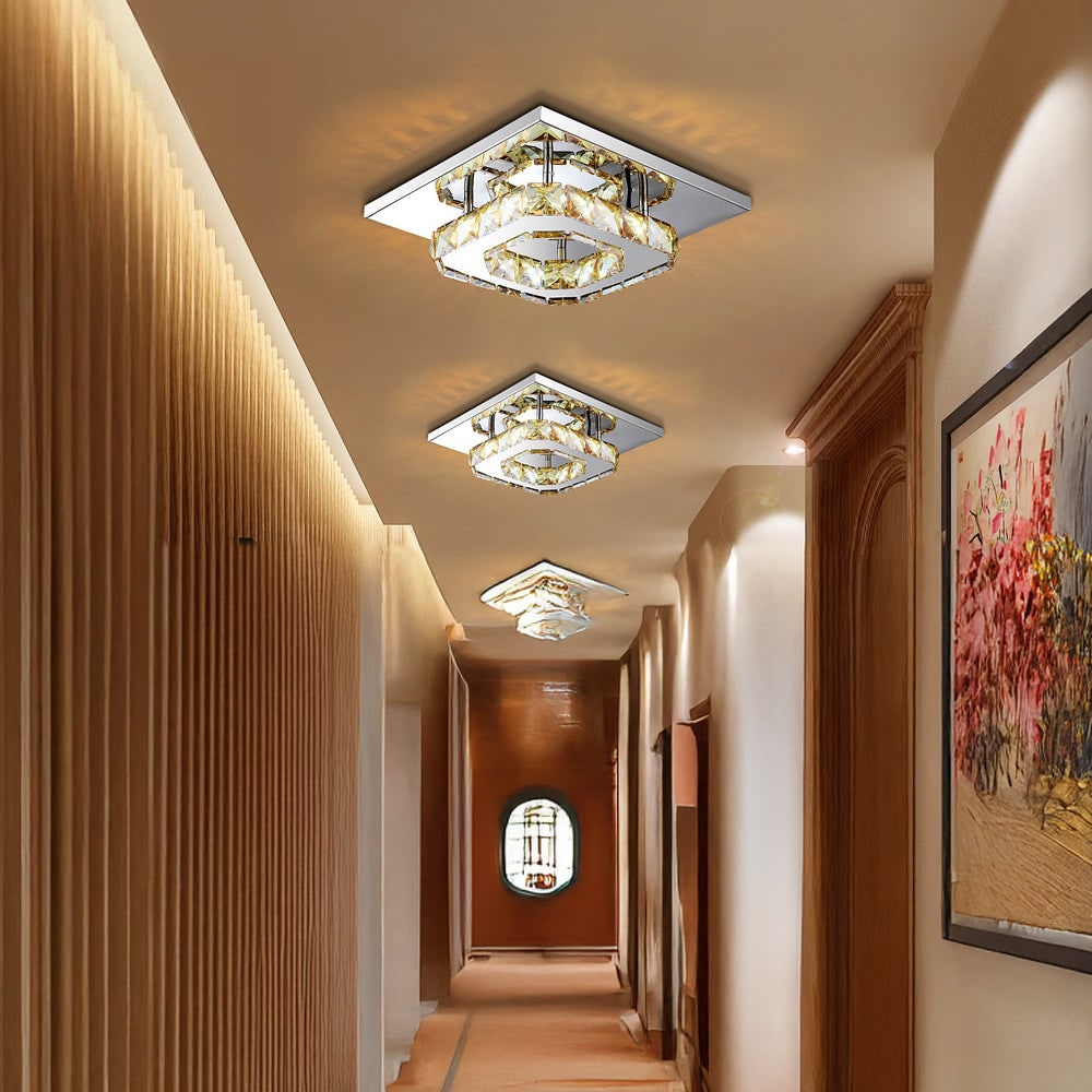 Flush Mount Ceiling Light with Crystal Accents and LED Square Modern Design - Image 15