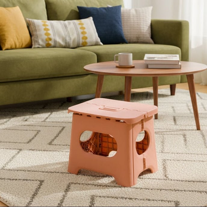 Folding Step Stool with Built-In Handle and Reinforced Plastic for Portable Storage - Image 1