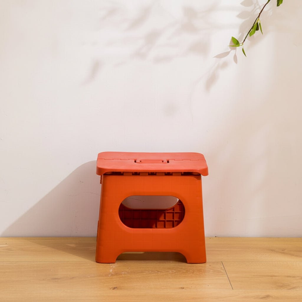 Folding Step Stool with Built-In Handle and Reinforced Plastic for Portable Storage - Image 2