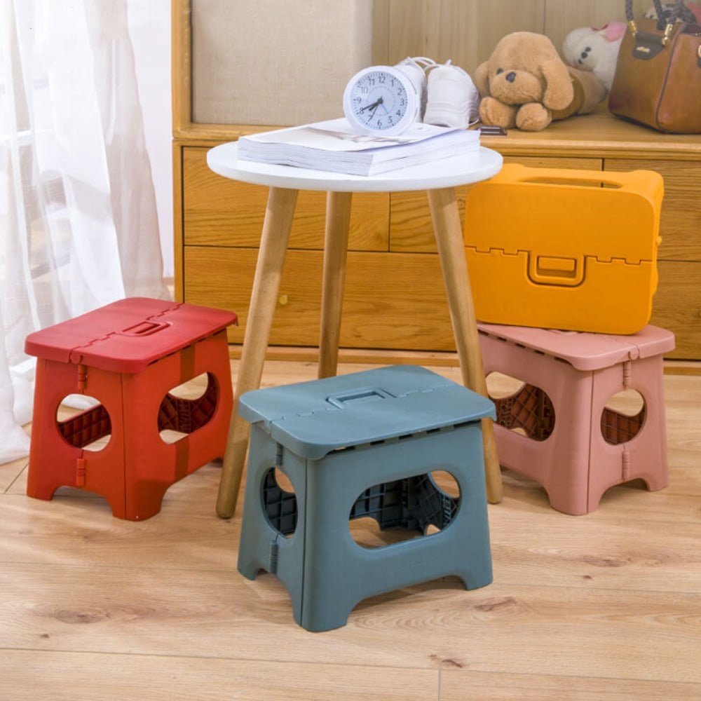 Folding Step Stool with Built-In Handle and Reinforced Plastic for Portable Storage - Image 3
