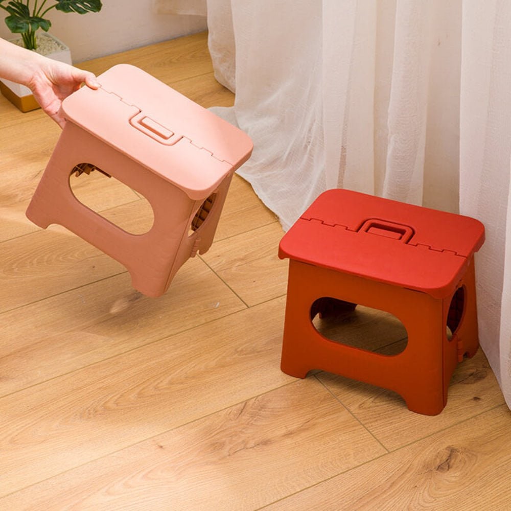 Folding Step Stool with Built-In Handle and Reinforced Plastic for Portable Storage - Image 4