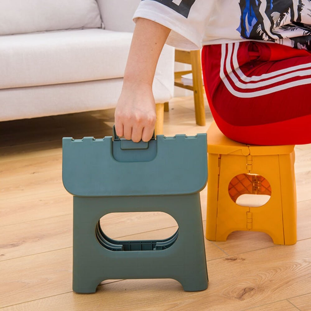 Folding Step Stool with Built-In Handle and Reinforced Plastic for Portable Storage - Image 7