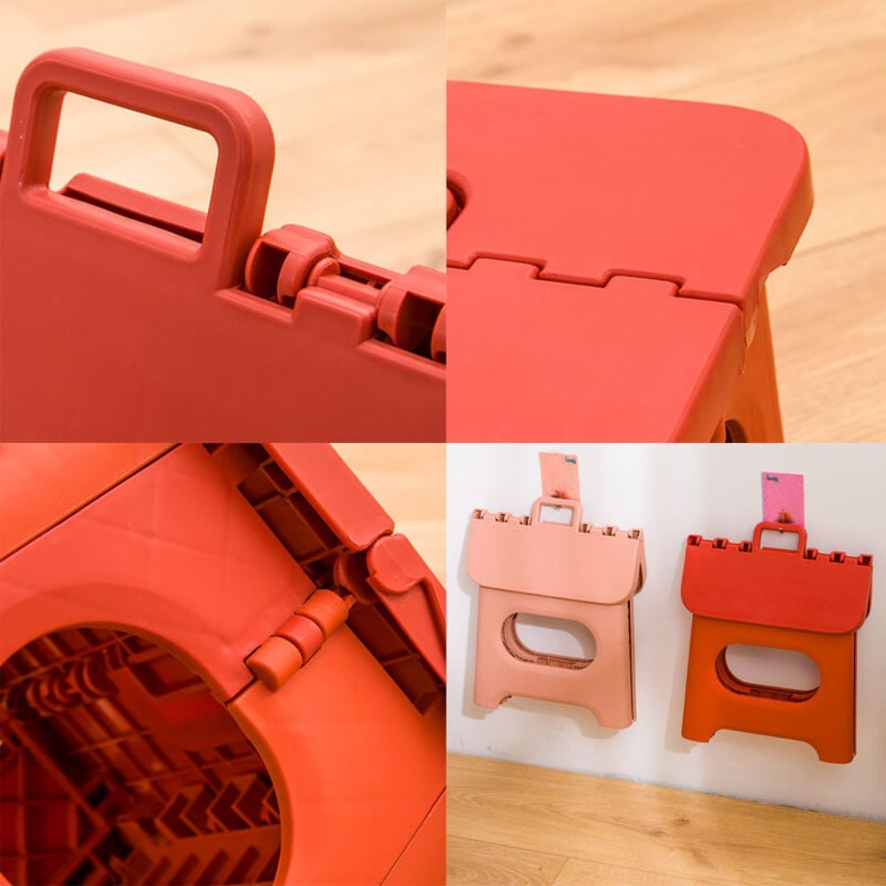 Folding Step Stool with Built-In Handle and Reinforced Plastic for Portable Storage - Image 9