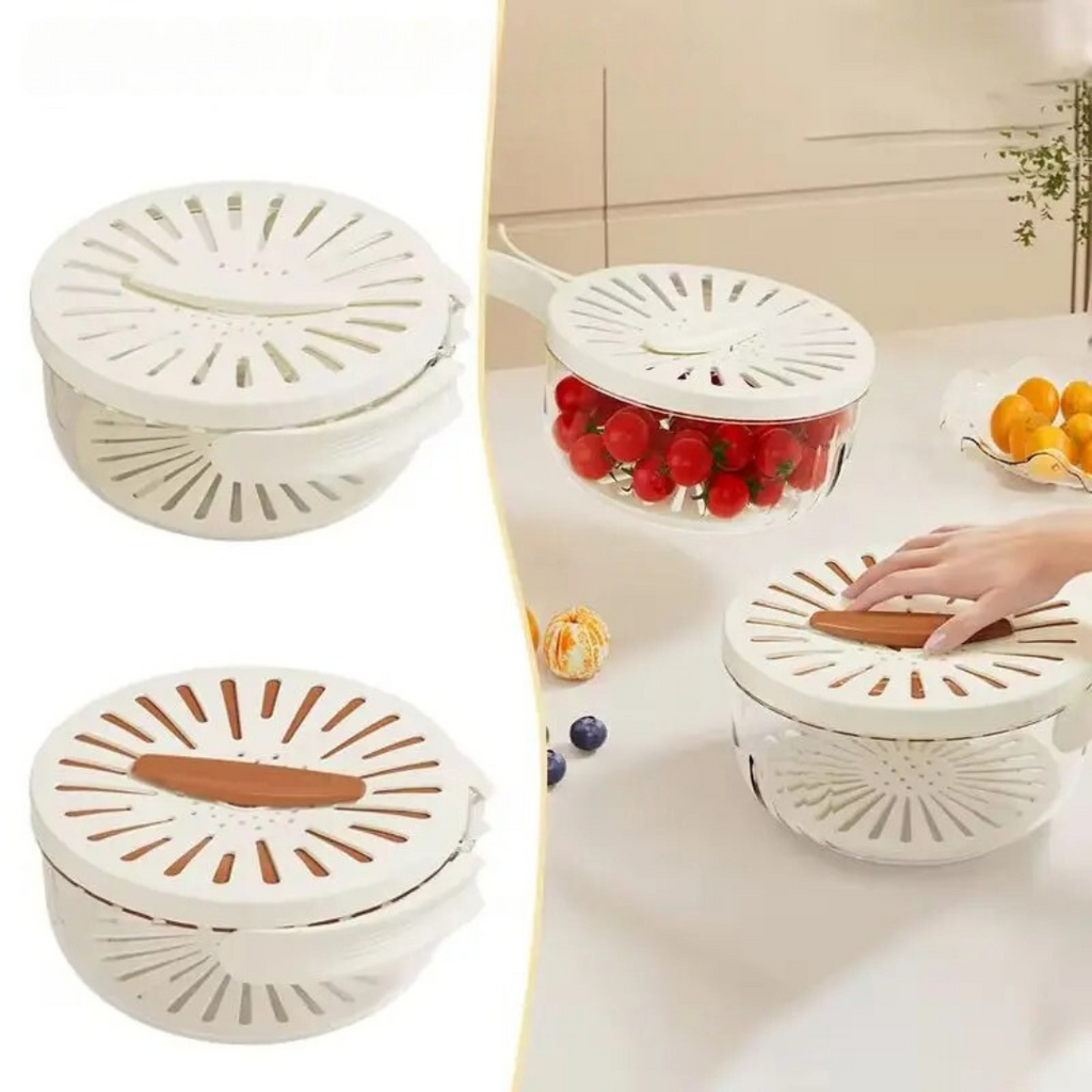 Food Storage Container with Fruit Washing Strainer Lid and Adjustable Vent - Image 1