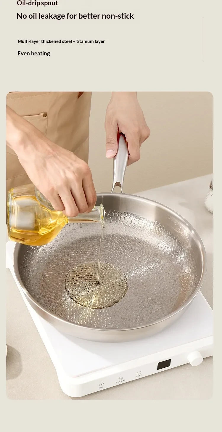 Frying Pan with Hammered Interior and Glass Lid for Stainless Steel Cookware - Image 2
