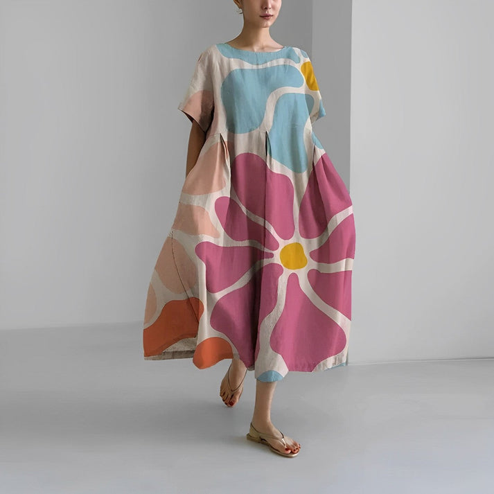 Abito casual midi da donna taglio ampio motivo floreale
