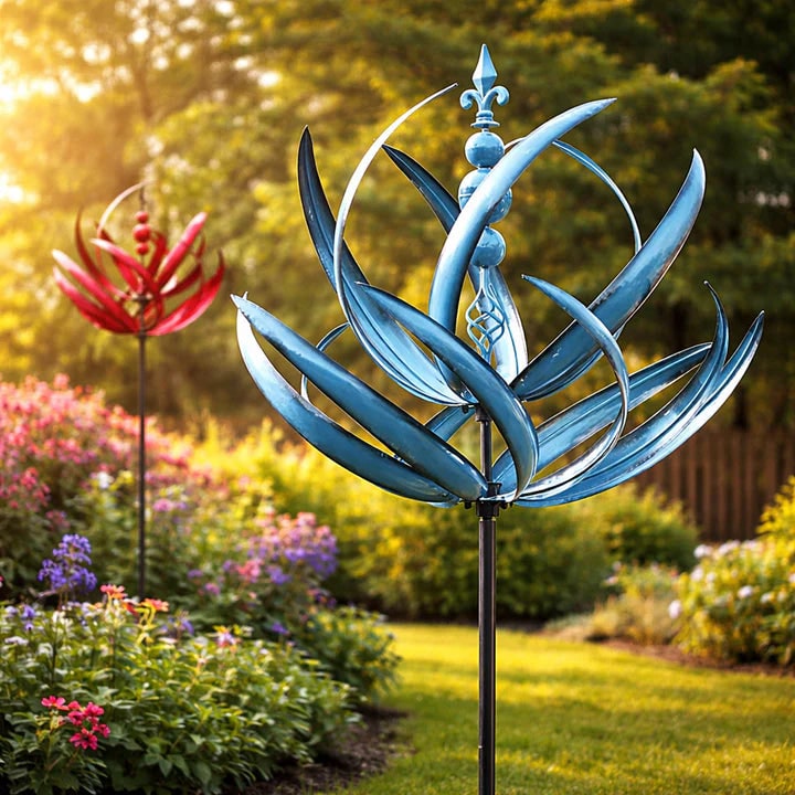 Garden Wind Spinners with Kinetic Metal Lotus Flower Design and 360 Degree Rotation - Image 1