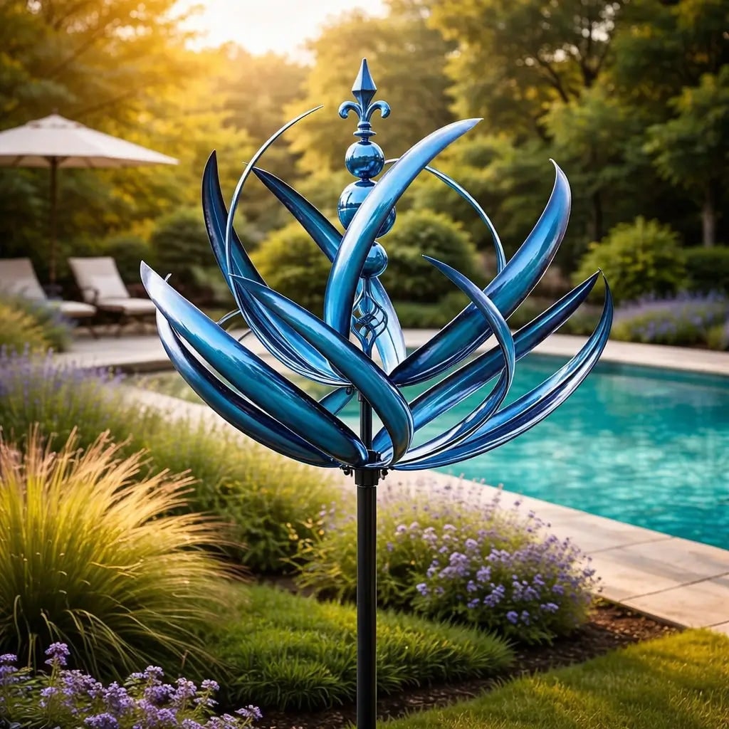Garden Wind Spinners with Kinetic Metal Lotus Flower Design and 360 Degree Rotation - Image 11