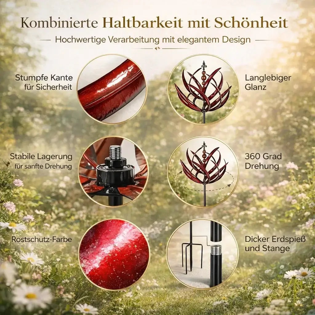 Garden Wind Spinners with Kinetic Metal Lotus Flower Design and 360 Degree Rotation - Image 2