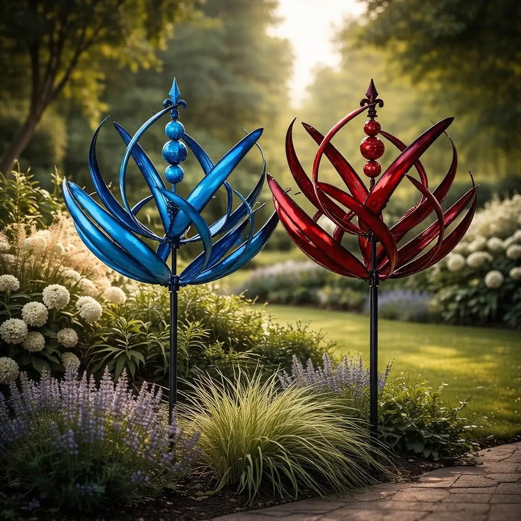Garden Wind Spinners with Kinetic Metal Lotus Flower Design and 360 Degree Rotation - Image 4