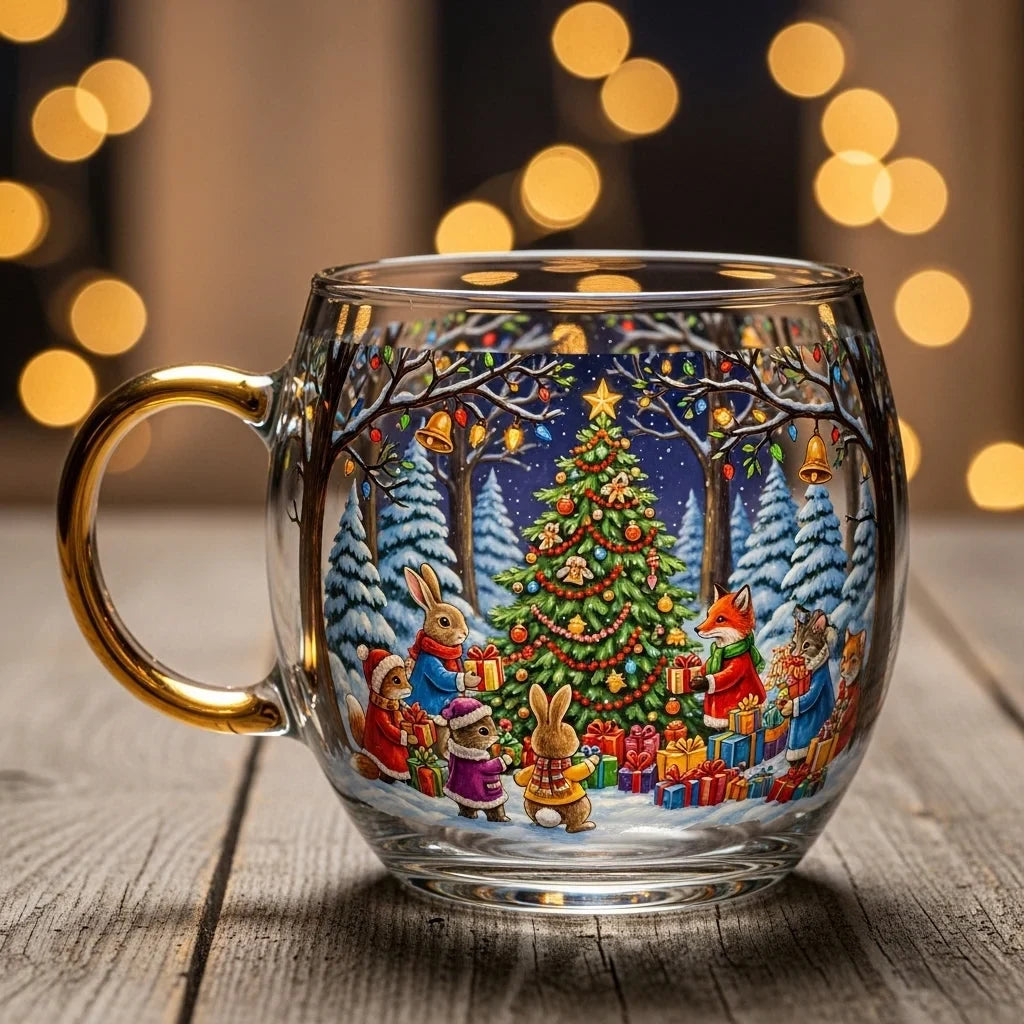 Glass Mug with Festive Holiday Illustrations and C-Shaped Handle 8 Oz - Image 2