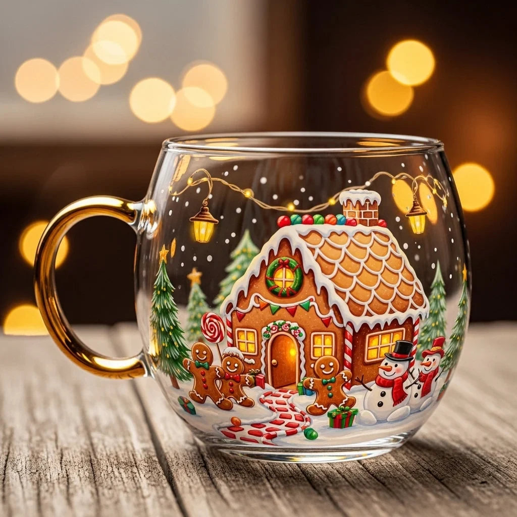 Glass Mug with Festive Holiday Illustrations and C-Shaped Handle 8 Oz - Image 3