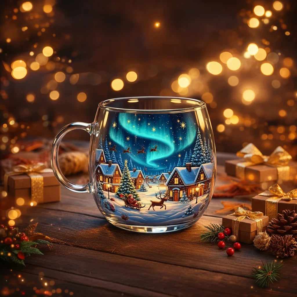 Glass Mug with Festive Holiday Illustrations and C-Shaped Handle 8 Oz - Image 4