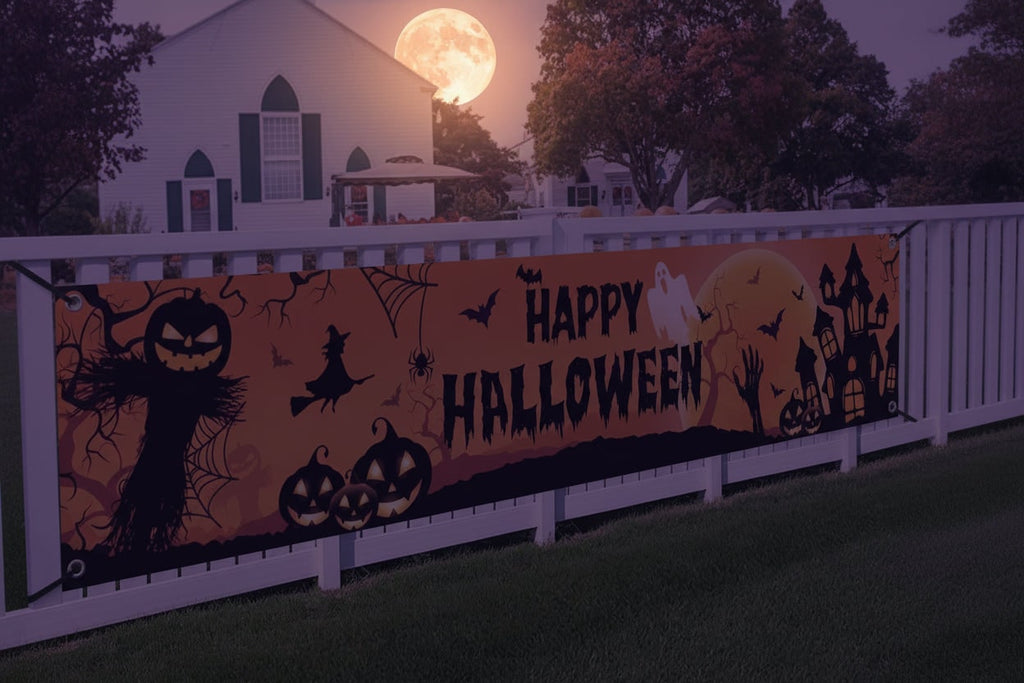 Halloween Baner Dekoracyjny Dynia Duch Zamek z Metalowymi Oczkami - Image 2