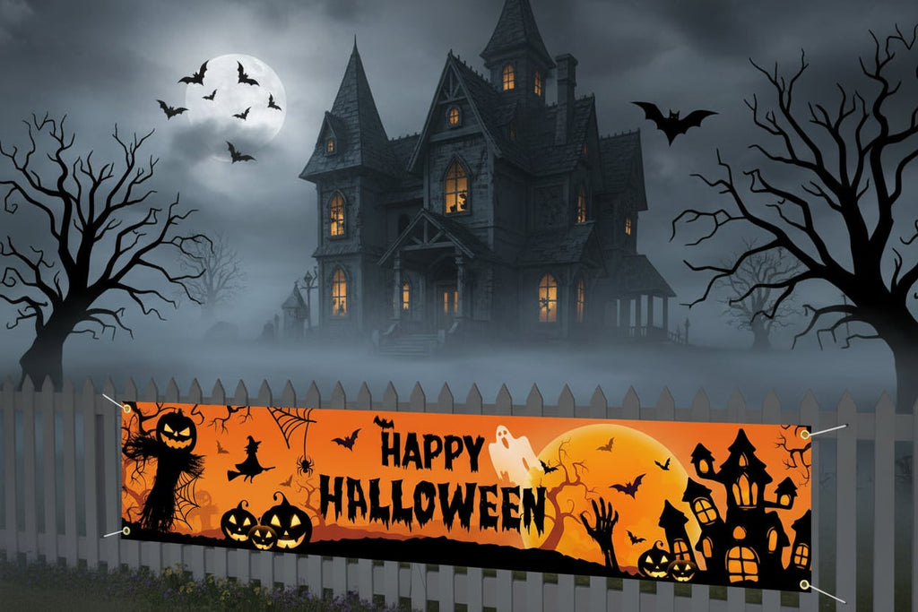 Halloween Baner Dekoracyjny Dynia Duch Zamek z Metalowymi Oczkami - Image 3