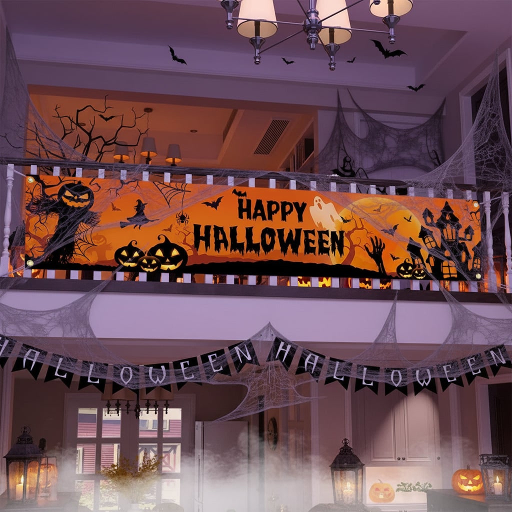 Halloween Baner Dekoracyjny Dynia Duch Zamek z Metalowymi Oczkami - Image 4