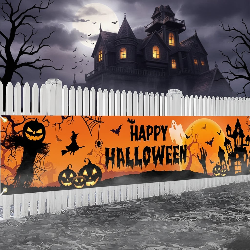 Halloween Baner Dekoracyjny Dynia Duch Zamek z Metalowymi Oczkami - Image 5