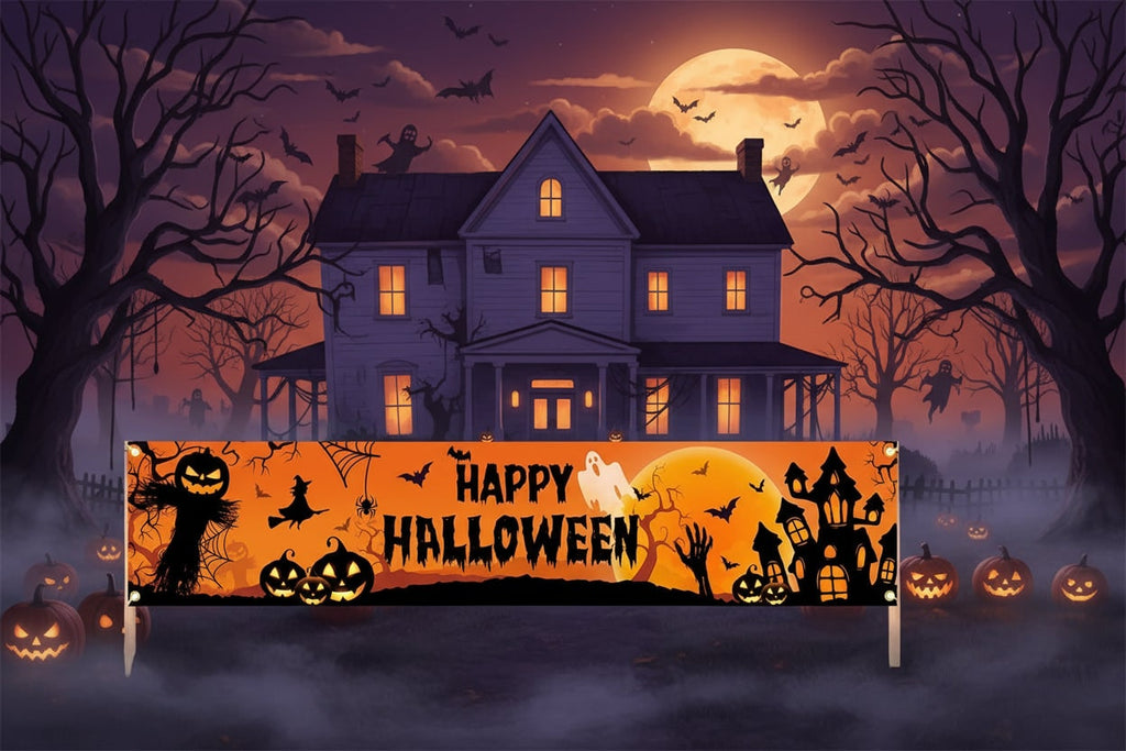 Halloween Baner Dekoracyjny Dynia Duch Zamek z Metalowymi Oczkami - Image 6