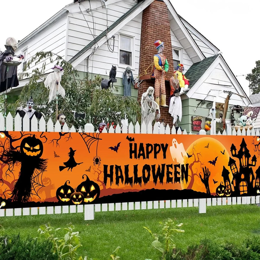Halloween Baner na Płocie Dyni i Duchy 200x40 Cm Poliester z Metalowymi Oczkami - Image 1