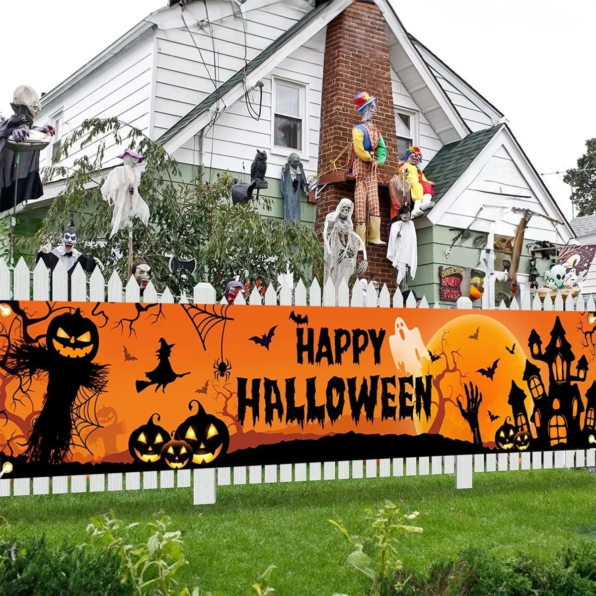 Halloween Baner na Płocie Dyni i Duchy 200x40 Cm Poliester z Metalowymi Oczkami - Image 1