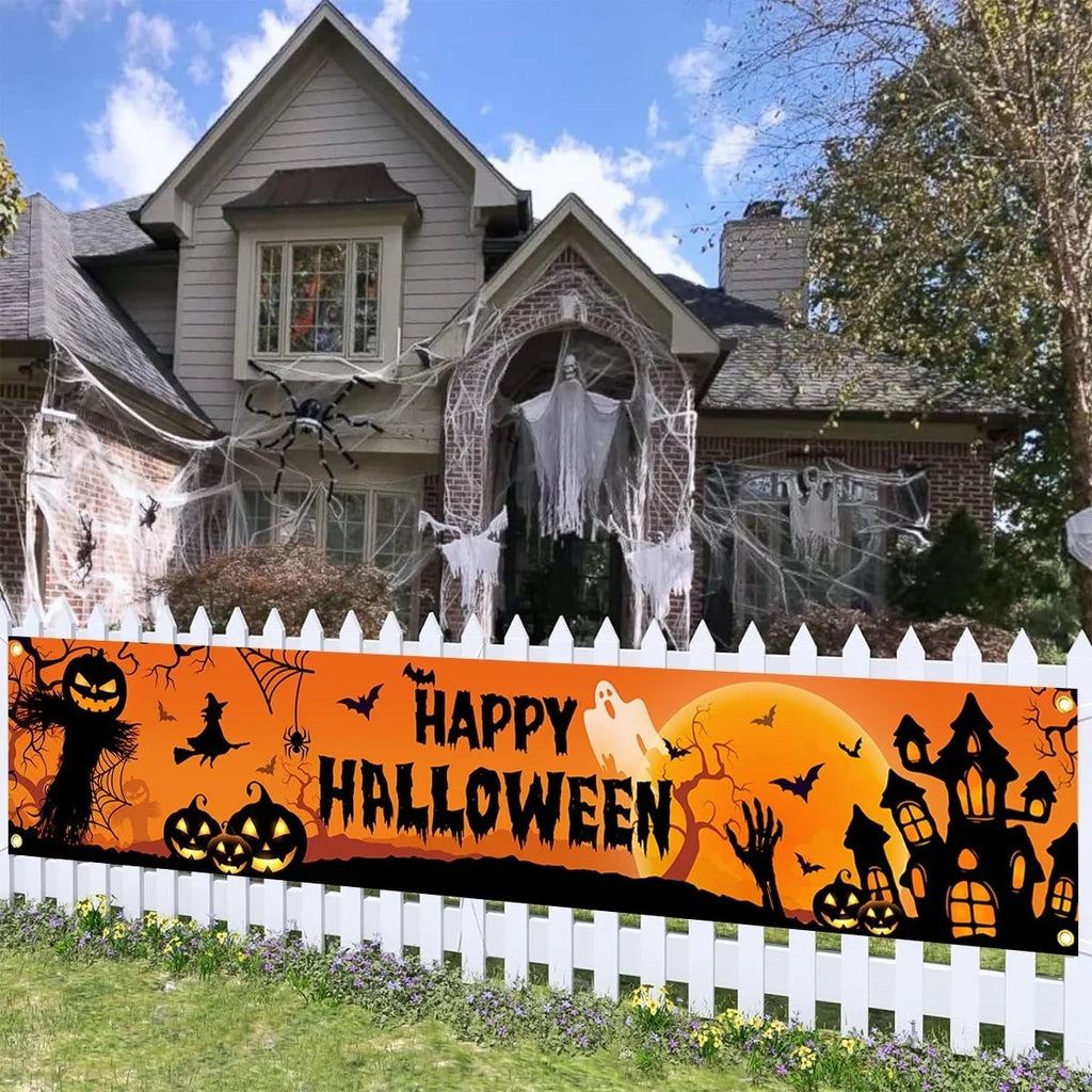 Halloween Baner na Płocie Dyni i Duchy 200x40 Cm Poliester z Metalowymi Oczkami - Image 2