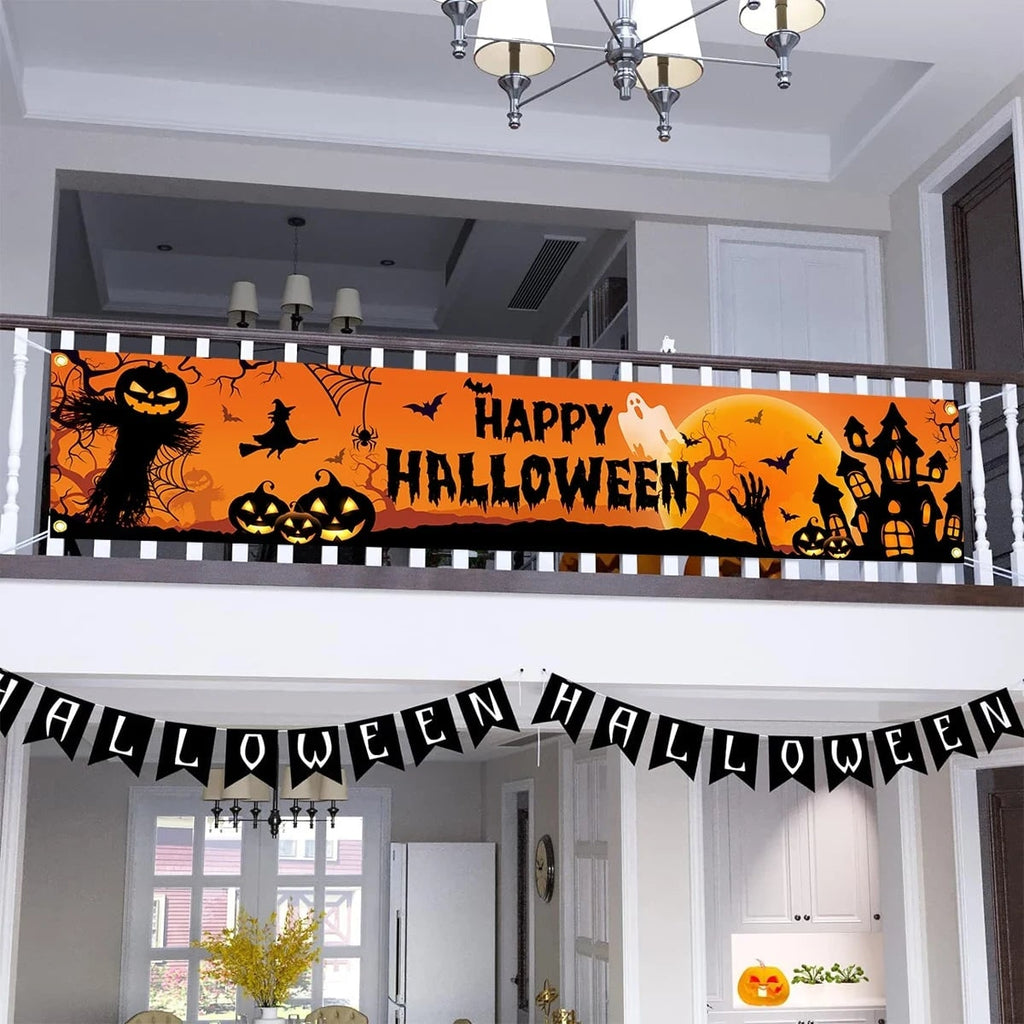 Halloween Baner na Płocie Dyni i Duchy 200x40 Cm Poliester z Metalowymi Oczkami - Image 3