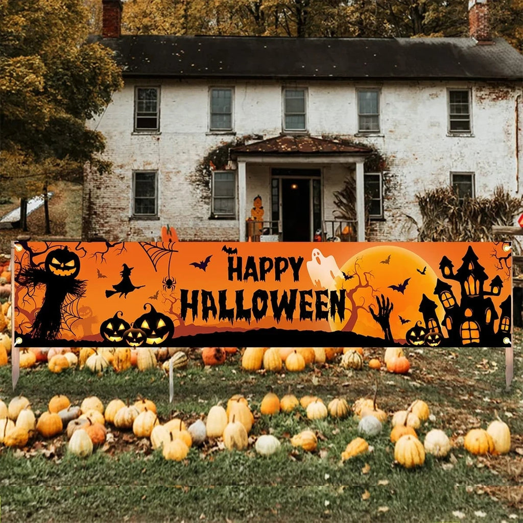 Halloween Baner na Płocie Dyni i Duchy 200x40 Cm Poliester z Metalowymi Oczkami - Image 4