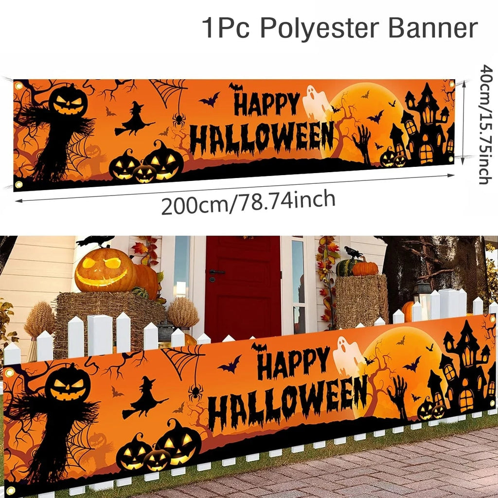 Halloween Baner na Płocie Dyni i Duchy 200x40 Cm Poliester z Metalowymi Oczkami - Image 5