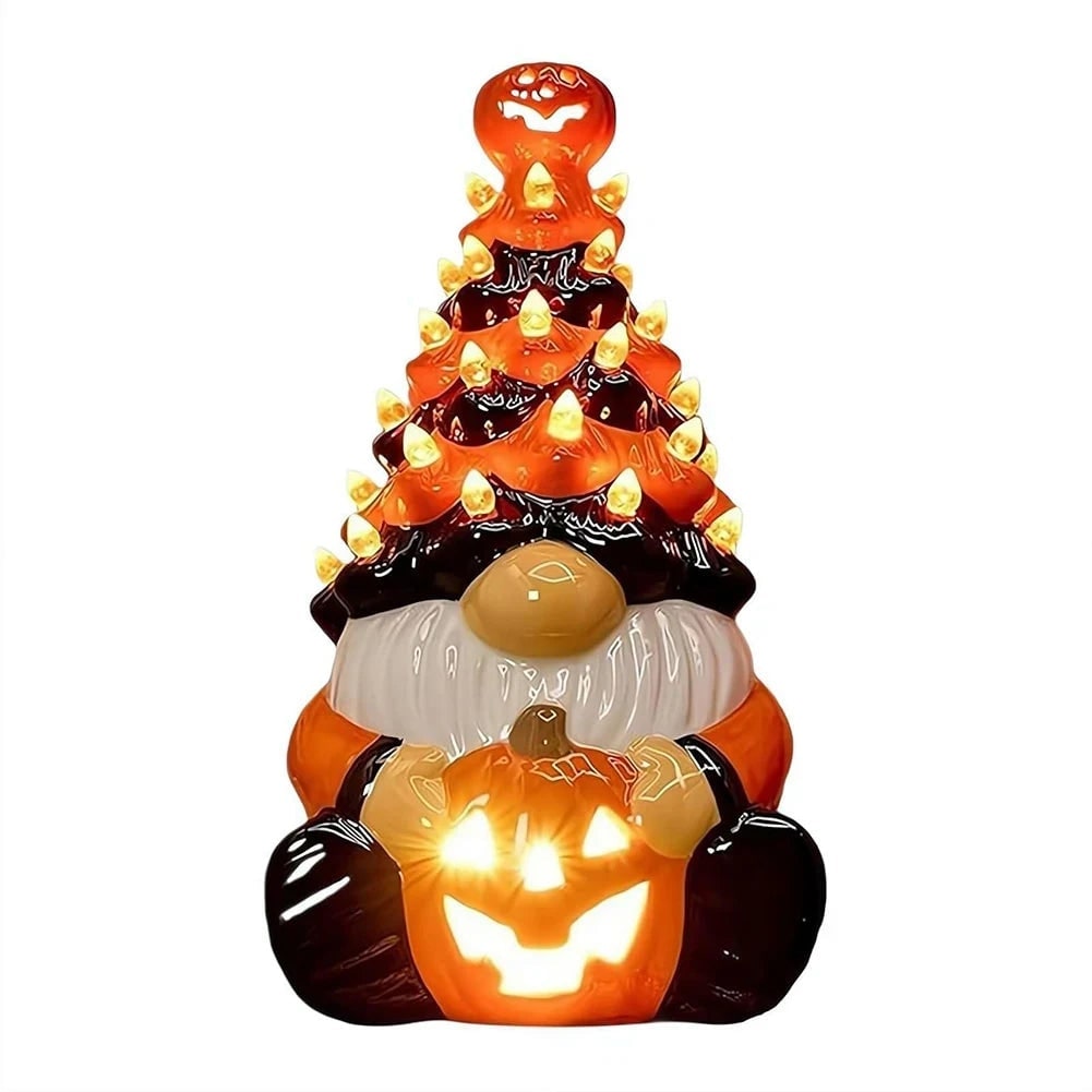 Halloween Ceramiczna Figurka Skrzata z Podświetleniem LED i Dynią Jack-O-Lantern - Image 3