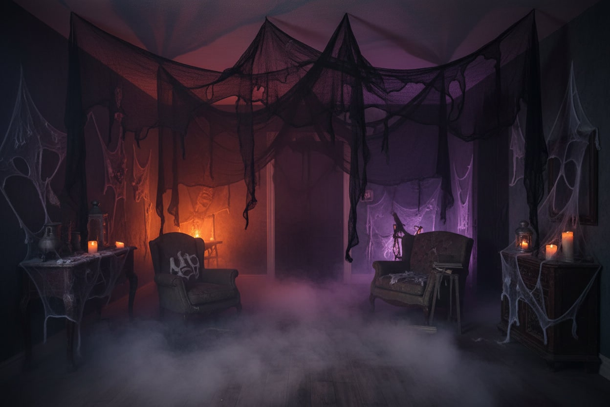 Halloween Czarna Gaza Dekoracyjna Pajęczyna do Dekoracji Wnętrz i Ogrodu - Image 2