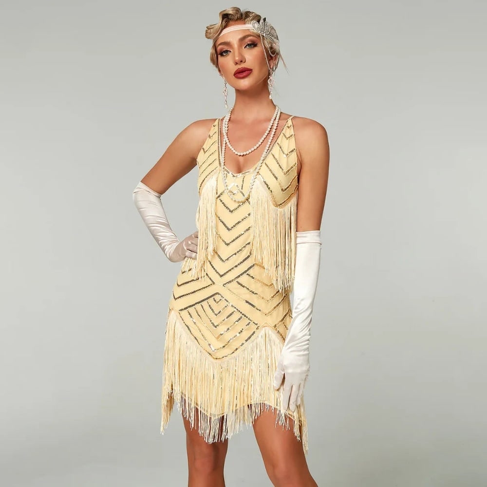 Halloween Damska Sukienka Lata 20 z Frędzlami i Cekinami Strój Flapper na Imprezę - Image 4