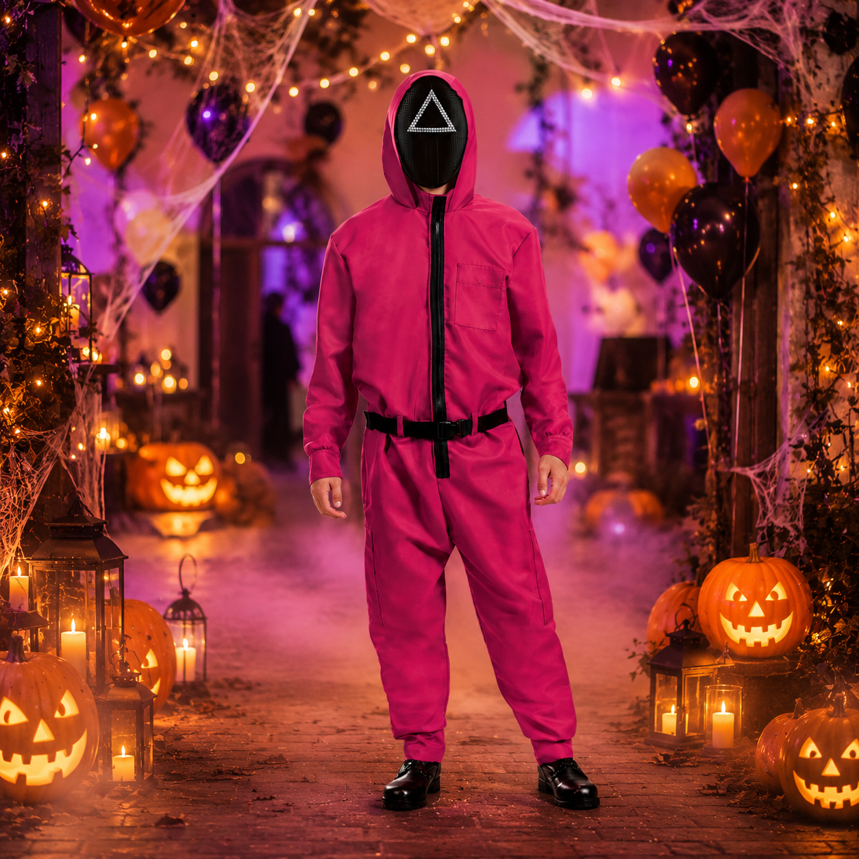 Halloween Damski Kombinezon Survival Game ze Spaghetti Paskiem i Maską - Image 1