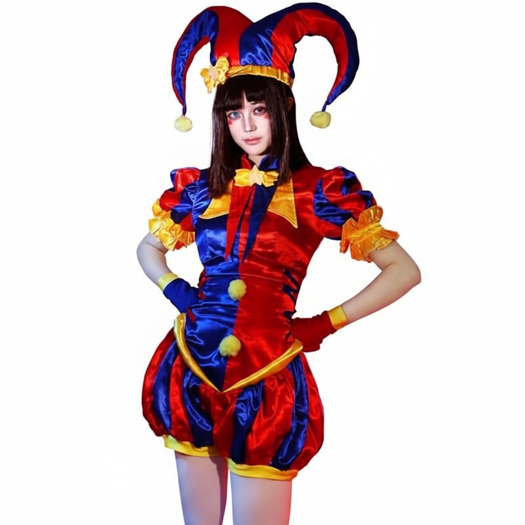 Halloween Damski Kostium Błazna z Czapką i Rękawiczkami na Imprezę Strój Karnawałowy - Image 4