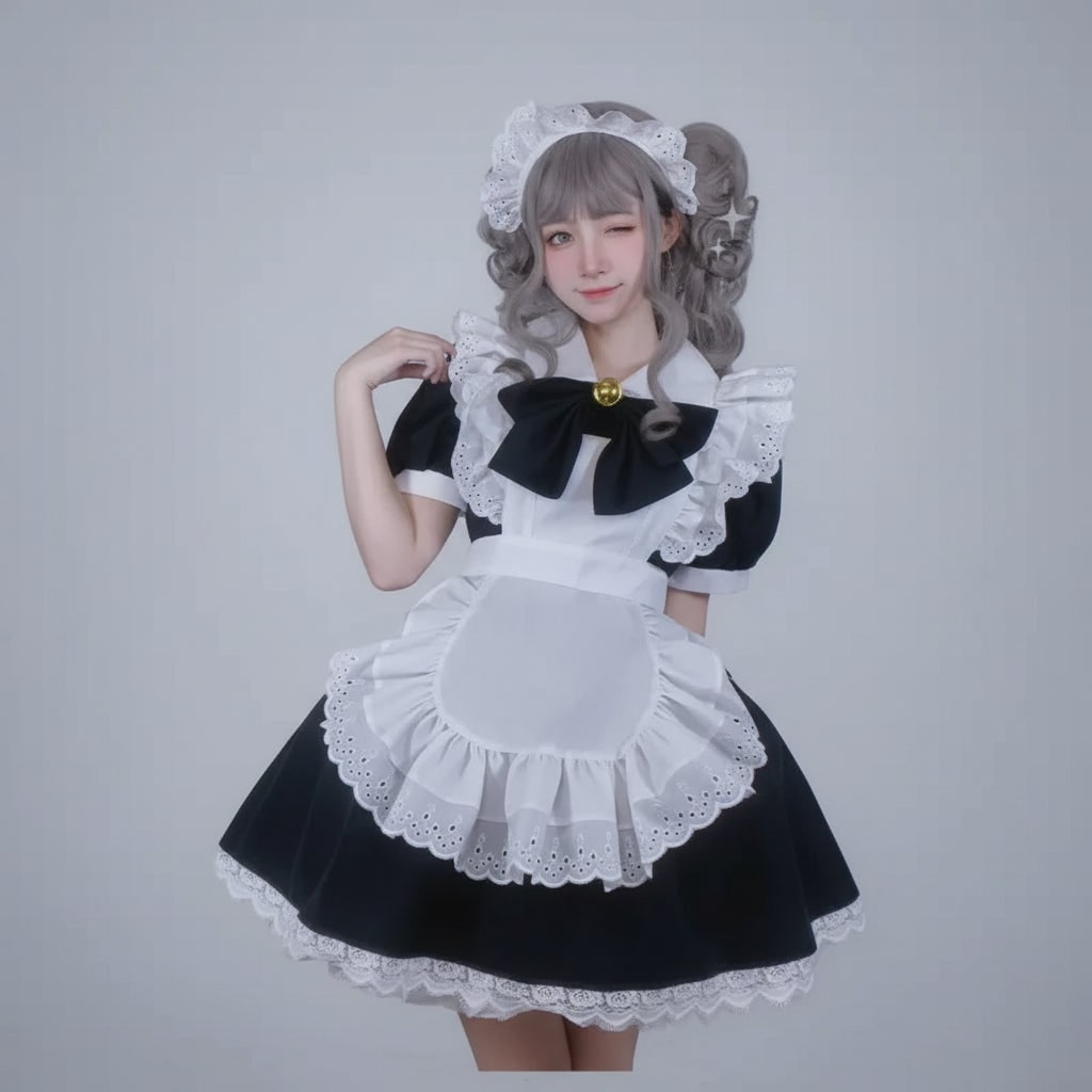 Halloween Damski Strój Pokojówki Anime z Fartuszkiem Kokardą i Koronką - Image 7