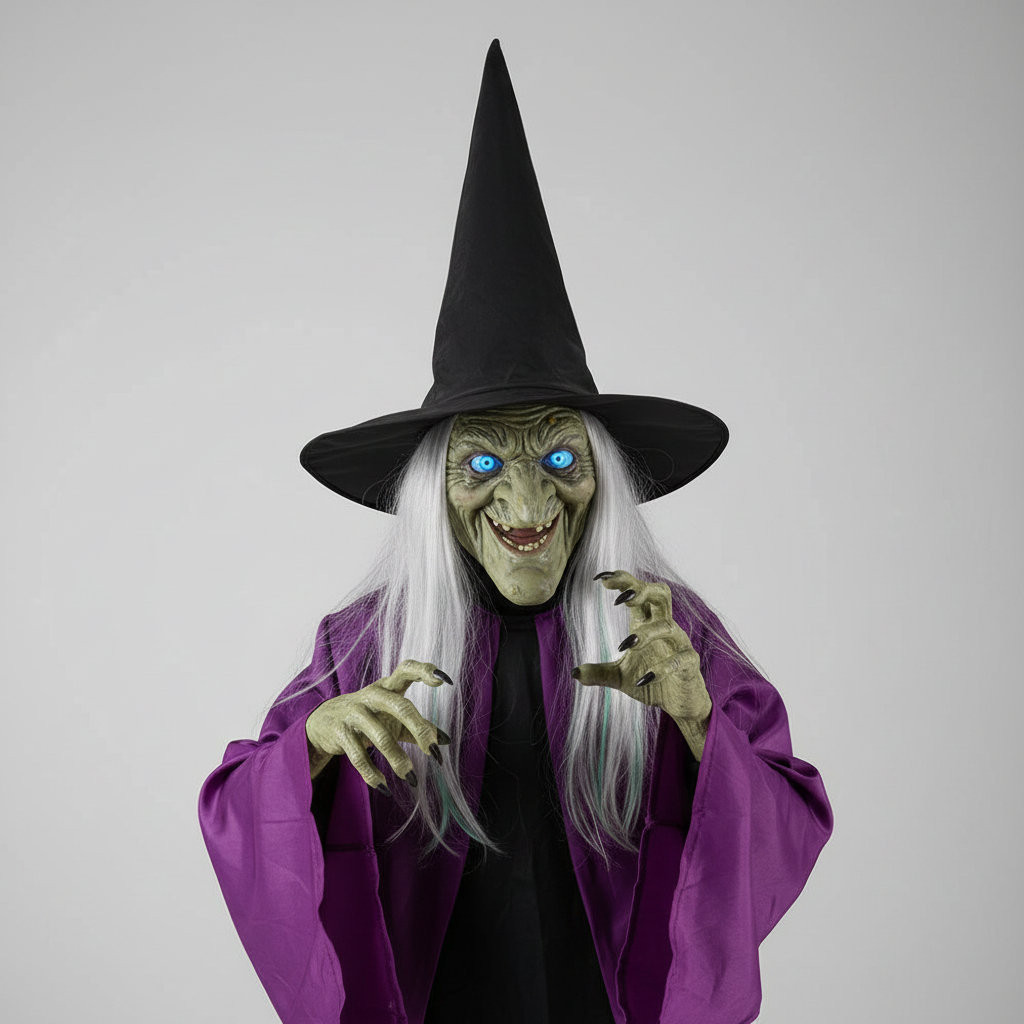 Halloween Dekoracja Czarownica na Miotle z Podświetleniem LED i Metalowym Stojakiem - Image 3