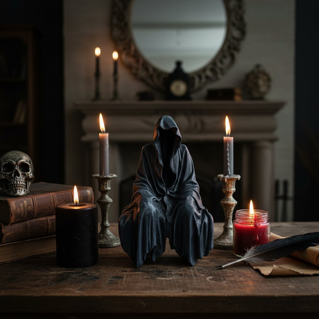 Halloween Dekoracja Figurka Upiorny żniwiarz na Półkę z Matowym Wykończeniem - Image 1