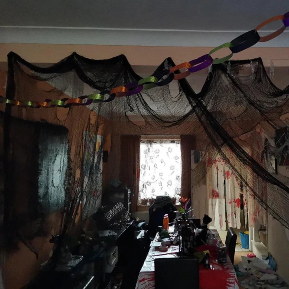 Halloween Dekoracja Gazy Pajęczyna Czarna do Domu i Ogrodu - Image 4