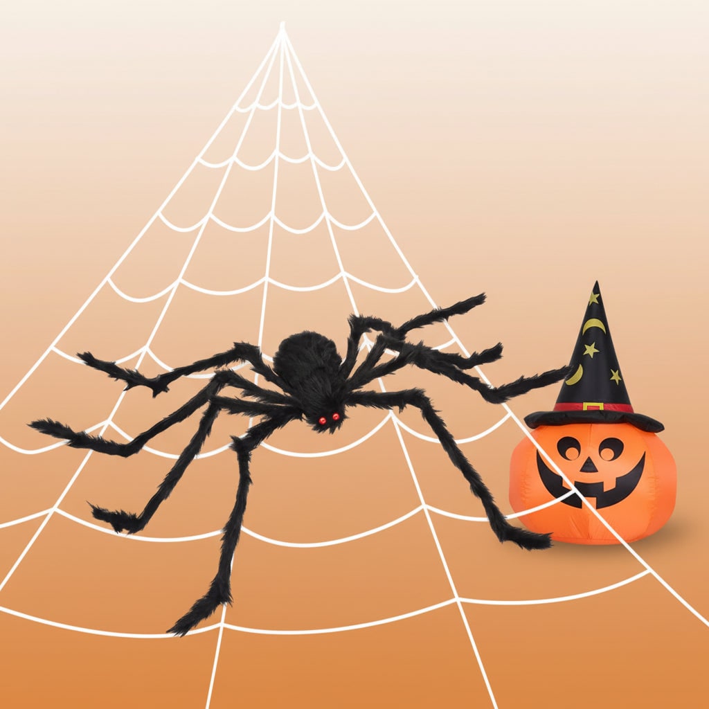 Halloween Dekoracja Gigantyczny Pająk Włochaty ze świecącymi Oczami i Pajęczyną Na - Image 1
