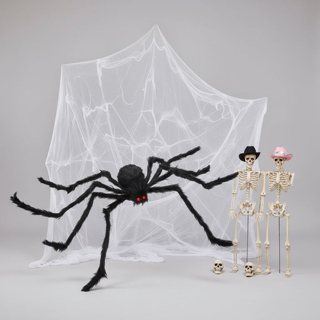 Halloween Dekoracja Gigantyczny Pająk Włochaty ze świecącymi Oczami i Pajęczyną Na - Image 3