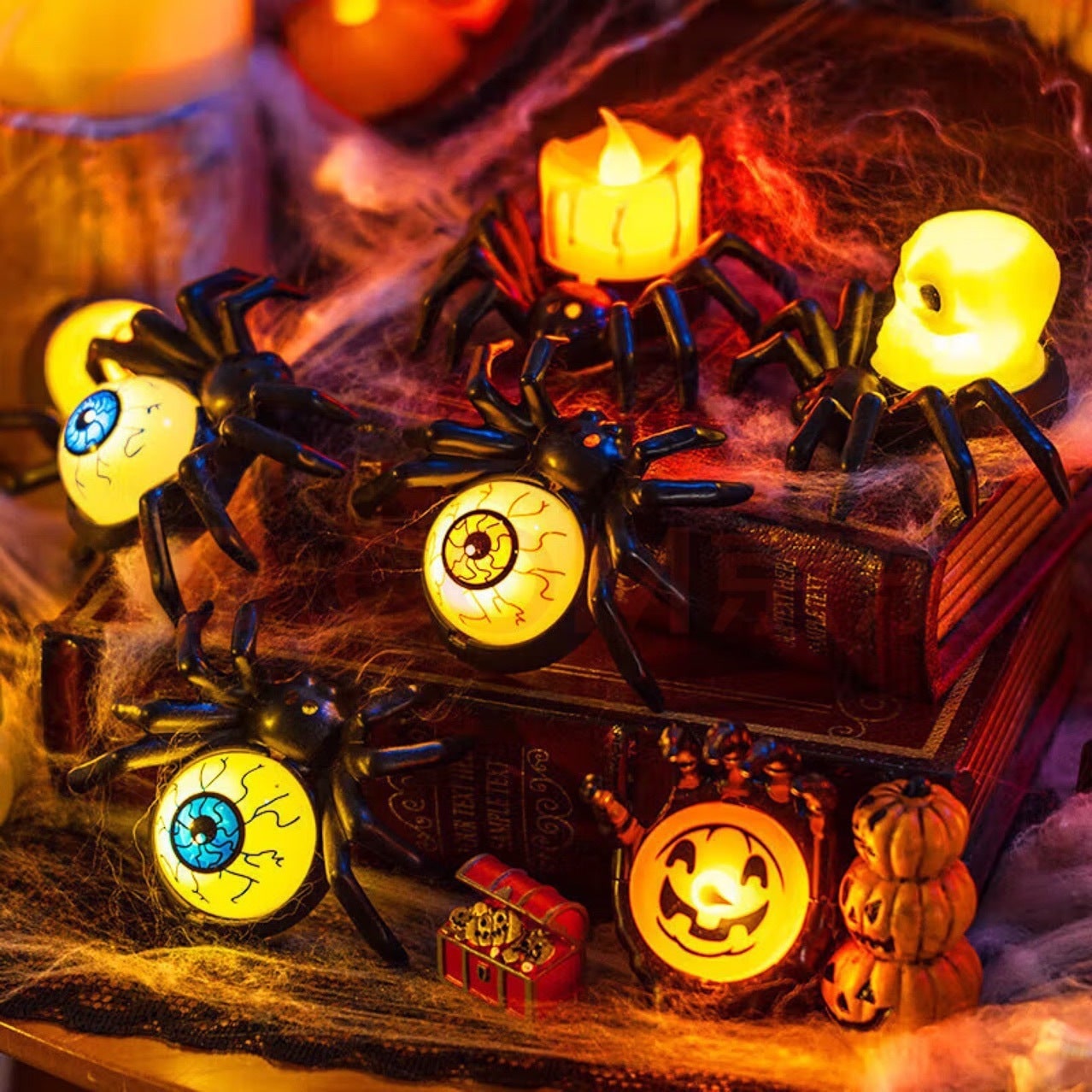 Halloween Dekoracja Pająk ze świeczką LED i Oczami do Domu Dekoracje - Image 4