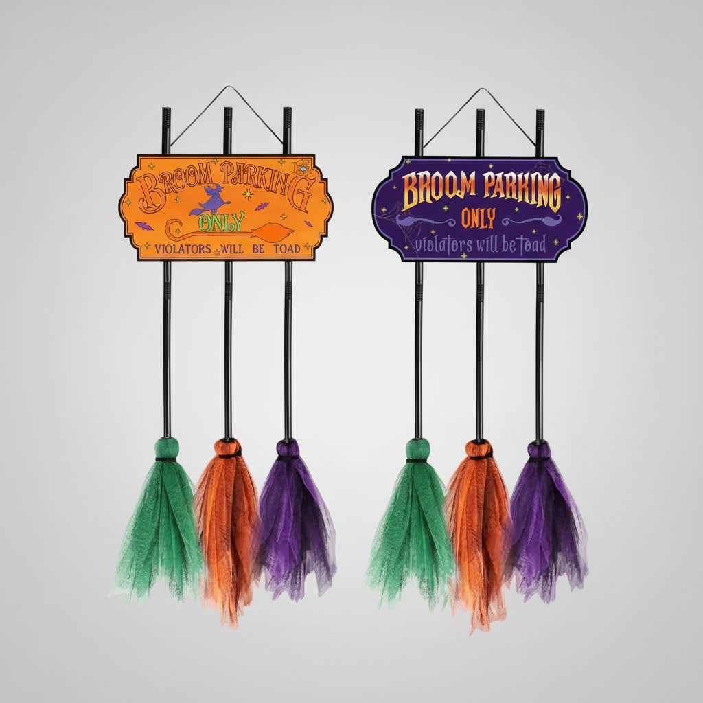 Halloween Dekoracja Wisząca z Tabliczką i Tiulowyymi Miotłami do Ogrodu - Image 2