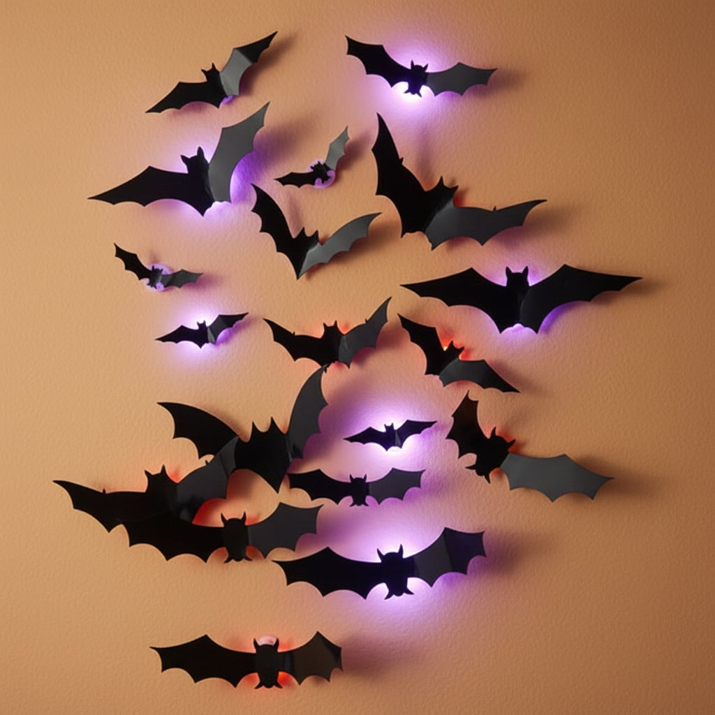 Halloween Dekoracje 3D Nietoperze na ścianę z Podświetleniem LED do Domu i Ogrodu - Image 1