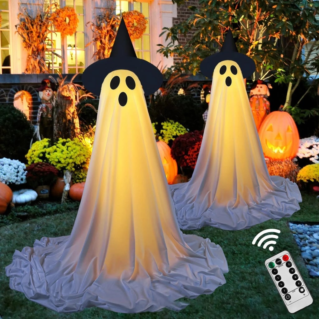 Halloween Dekoracje Domu Duch Podświetlany LED z Kapeluszem Czarownicy - Image 1
